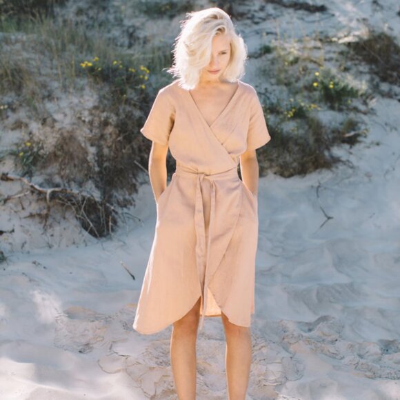 Linenfox Mimosa Wrap Linen Dress (Small/Medium) - Picture 3 of 4